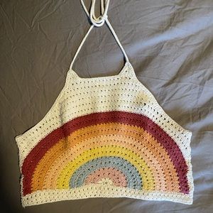 American Eagle Crochet backless crop top with rainbow detail
